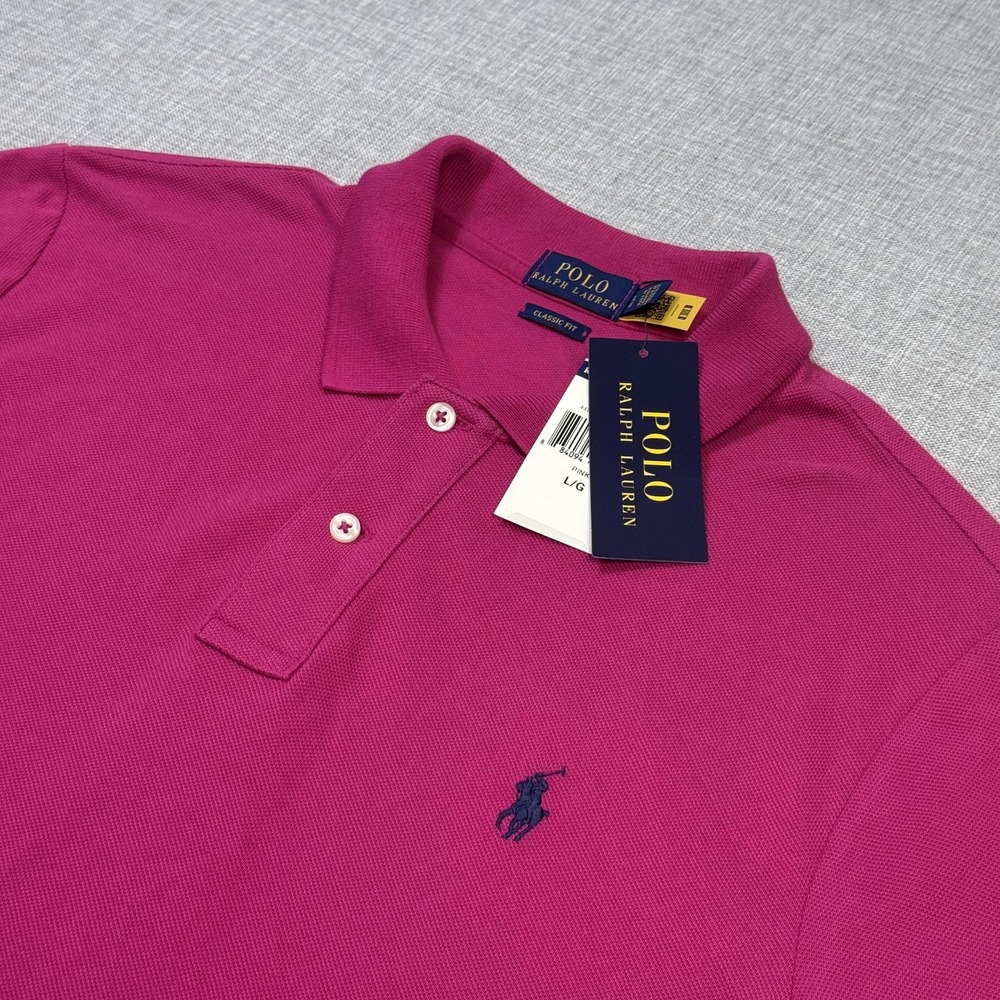 Polo Ralph Lauren Classic Fit Mesh Polo Shirt Mens Large Dark Pink 100% Cotton